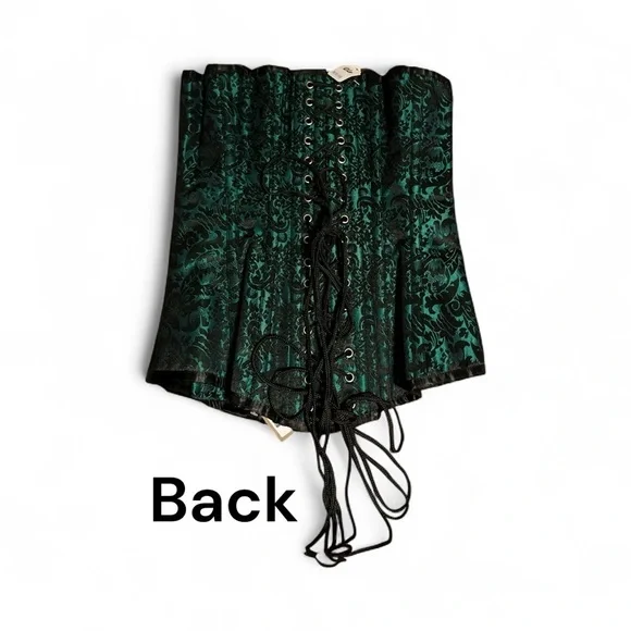 Elegant Green Brocade Full Corset with Metal Hook Clasps NWT - Picture 2 of 9
